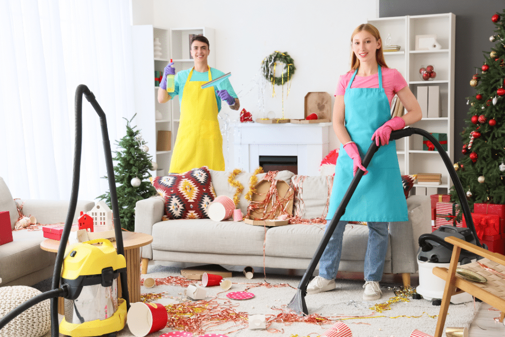 people cleaning up after new years party