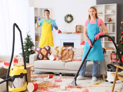 people cleaning up after new years party