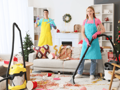 people cleaning up after new years party